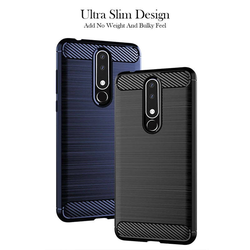 

Luxury Carbon Fiber Soft silicone TPU Anti Scratch Shockproof Back Original Case for Nokia 6.1 Plus 5.8" Cover Cases