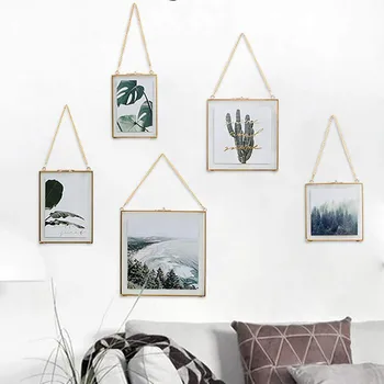 

Modern Copper Glass Photo Frame Hang Photo Folder Vintage Picture Frame Metal Photo Folder Glass Herbarium Home Decor Gift