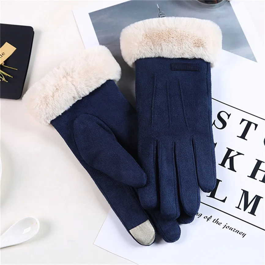 Женские бархатные перчатки, бархатные сохраняющие тепло перчатки для сенсорного экрана, ветрозащитные зимние перчатки, перчатки для велоспорта 15 - Цвет: BU