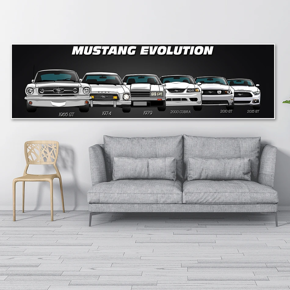 Модульная картина, современный Ретро HD принт, 1965, Ford Mustang, спортивный автомобиль, плакат, домашний декор, настенная живопись, 5 шт., картины на холсте
