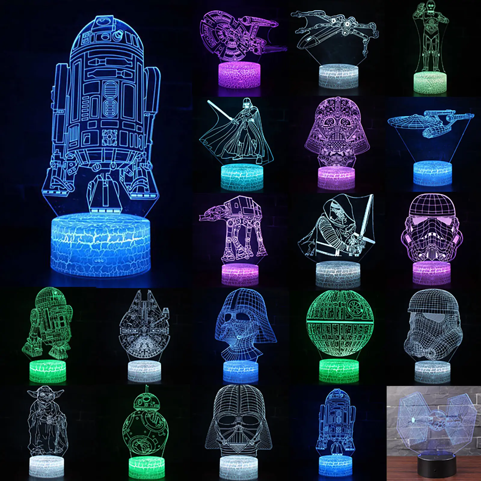 Светодиодная лампа RGB с аниме иллюзия 3D звезда лидер джедая настольный фонарь