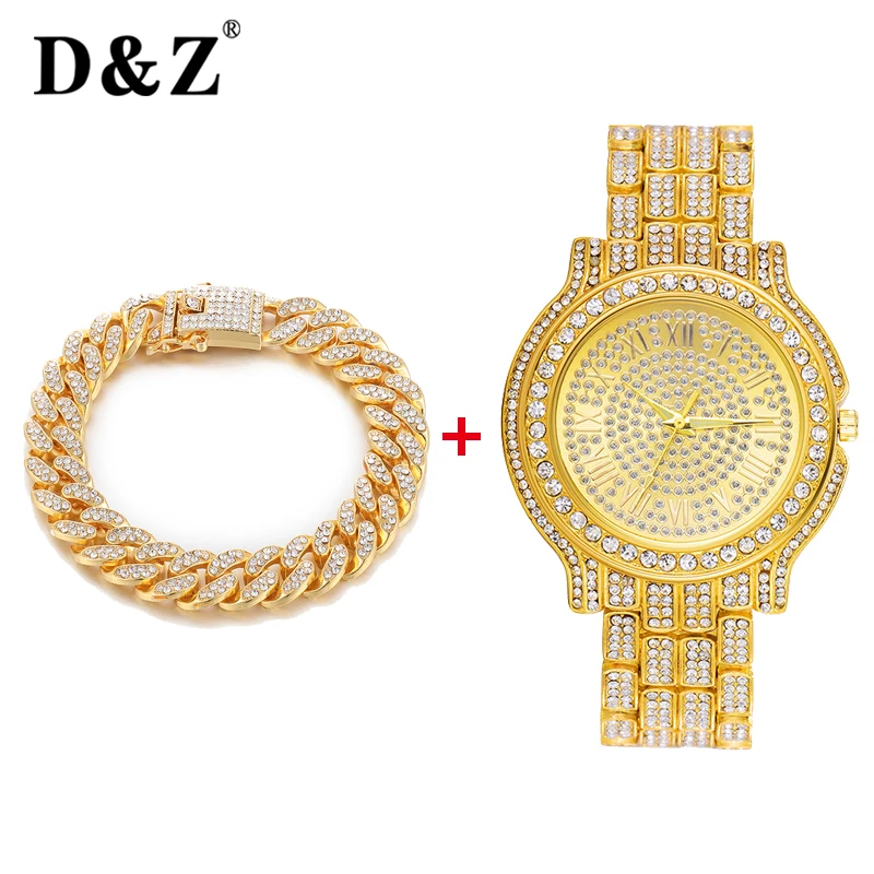 D&Z, модные браслеты из сплава, Iced Out Bling CZ, кубинская цепочка, браслет на запястье, мужской браслет в стиле хип-хоп, подарок