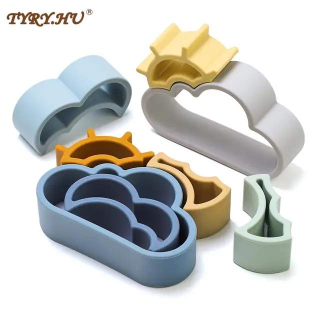 TYRY.HU 4pc Baby Soft Toys Sensory Silicone Educational Building Blocks 3D Stacking Clouds Toys Baby Rubber Teether For Infant 1