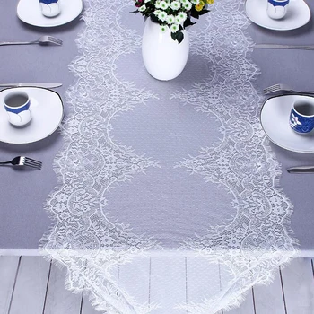 

Table Runners for Wedding White Eyelash Lace Tablecloth Floral Wedding Party Supply Home Textile Tea Table Cover Cloth