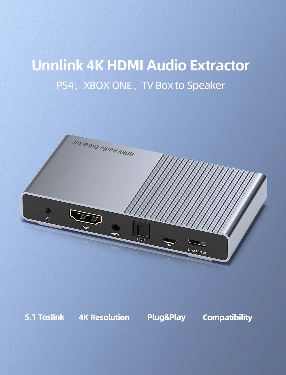 Аудио экстрактор Unnlink 4K HDMI 5 1/2 1 Ch оптический Toslink SPDIF 3 мм R/L аудио конвертер для PS4