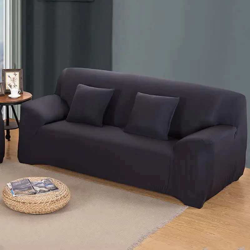 Однотонный диван, крышка для дивана, эластичные Угловые чехлы для диванов, для гостиной, стрейч, l-образный шезлонг, чехол - Цвет: black