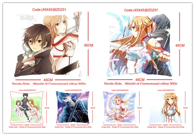 IVYYE 45x45CM Sword Art Online Role Anime Customized Pillow Case Home Bedroom Pillows Cover Cartoon Decorative Pillowcase | Дом и сад