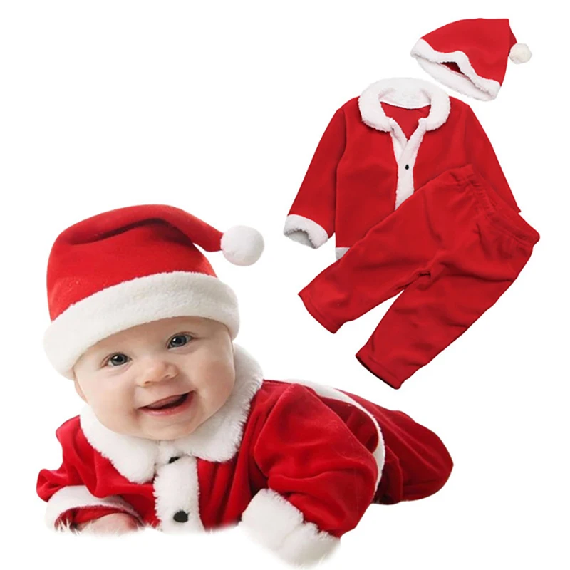 Newborn Infant First Christmas Baby Boys Romper Casual Baby Girls Clothes Newborn Long Sleeve Coat+Lovely Hat Clothing Sets