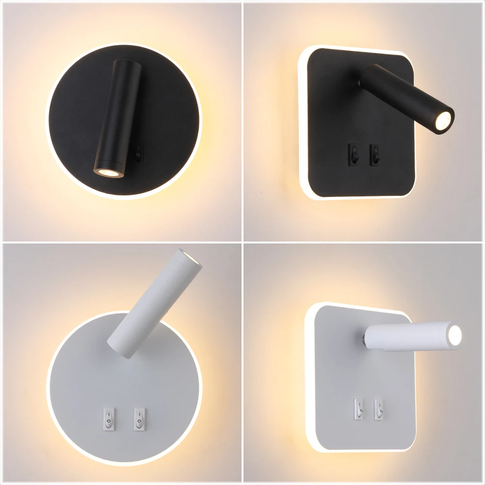 10W LED Wall Lamps Bedside Reading Lights Modern Round Square with Spotlight for Hotel Bedroom Indoor Fixtures | Освещение