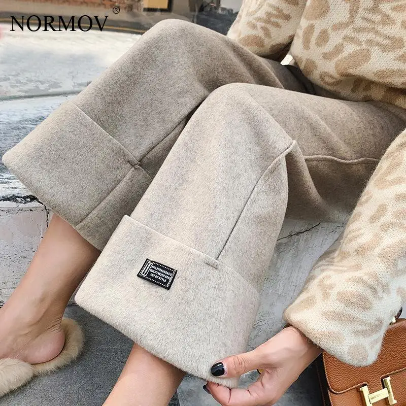 

NORMOV Winter Warm Sweatpants Women Thick Cold Resistance Loose Trousers Solid Casual High Waist Straight Wide Leg Pants Women