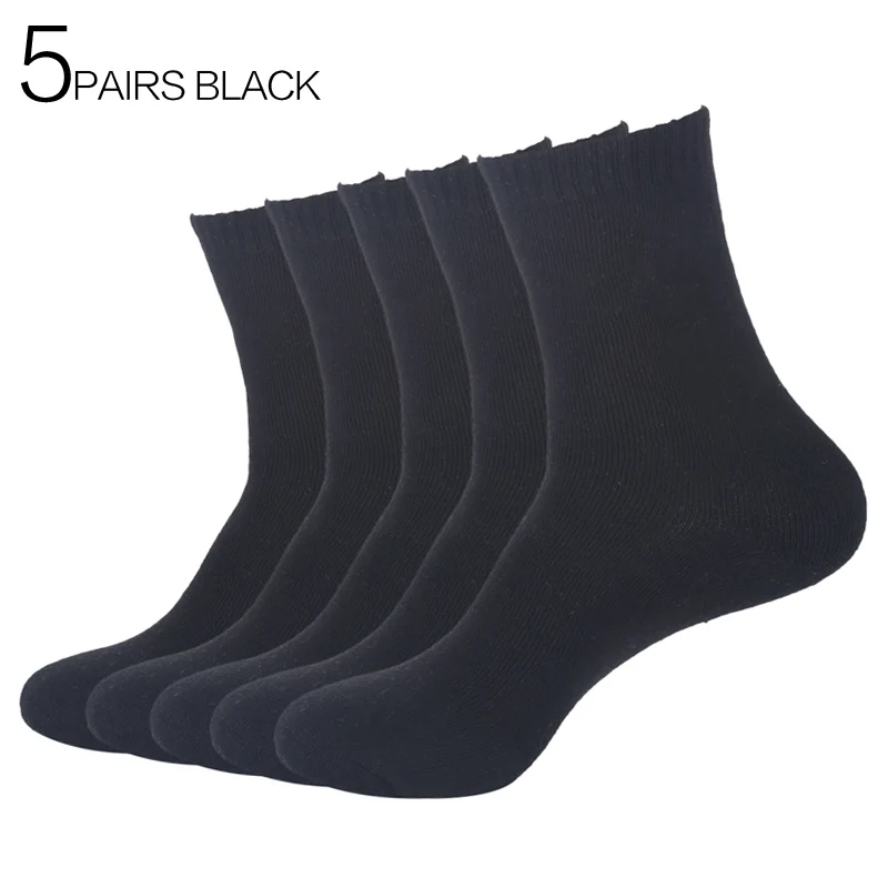 black 5pairs Eur40-44,, мужские зимние плотные теплые махровые носки, мужские деловые повседневные теплые хлопковые носки, 5 пар/лот(60 г/пара), s78 - Цвет: black 5pairs