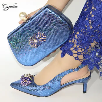 

Amazing royal blue party sandals with handbag high heel shoes and bag set VC888 Heel Height 6CM