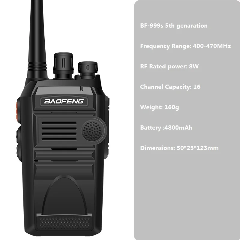 Walkie Talkie Baofeng BF-999S 4/5G high power 8W 4800mAh Two-way Radio 50km CB Radio FM Transceiver USB charge  directly upgrade 4