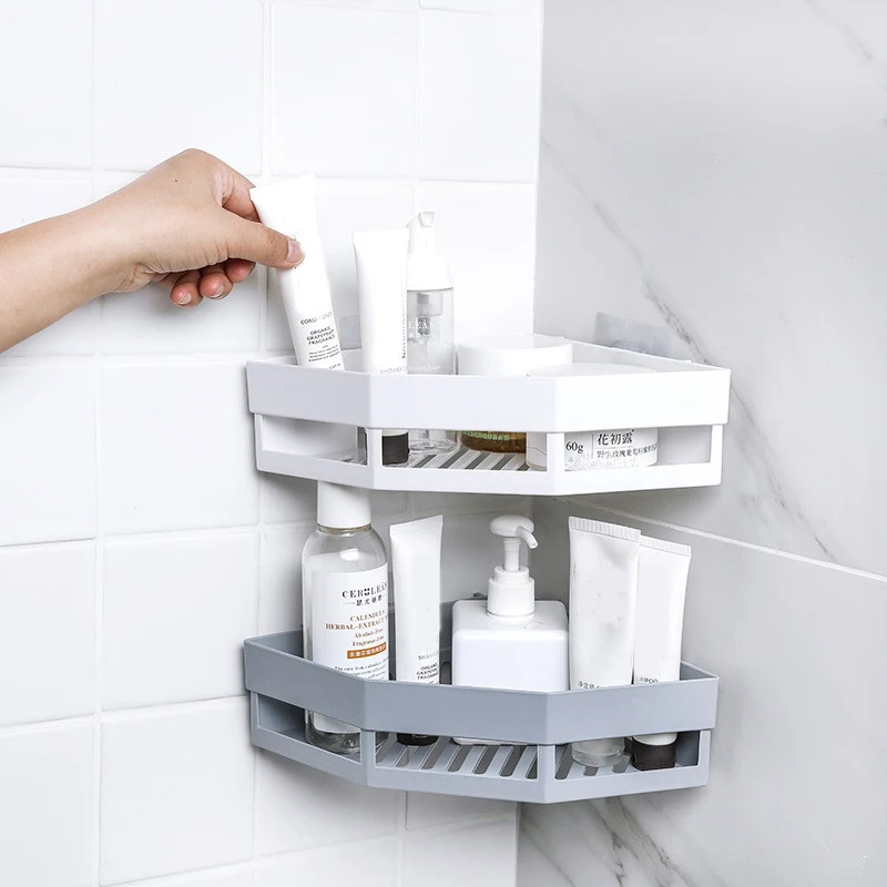 Bathroom Shelf Organizer Shower Storage Rack White/grey/pink Corner Shelves Wall Mounted Toilet Shampoo Holder With Suction Cup | Дом и сад