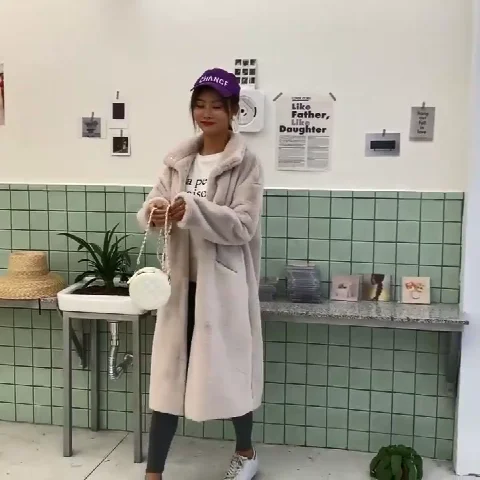 Зимнее длинное пальто из искусственного меха для женщин, Корейская имитация норки, плюшевая куртка с стоячим воротником, Женское пальто, свободная Толстая теплая меховая куртка - Цвет: apricot