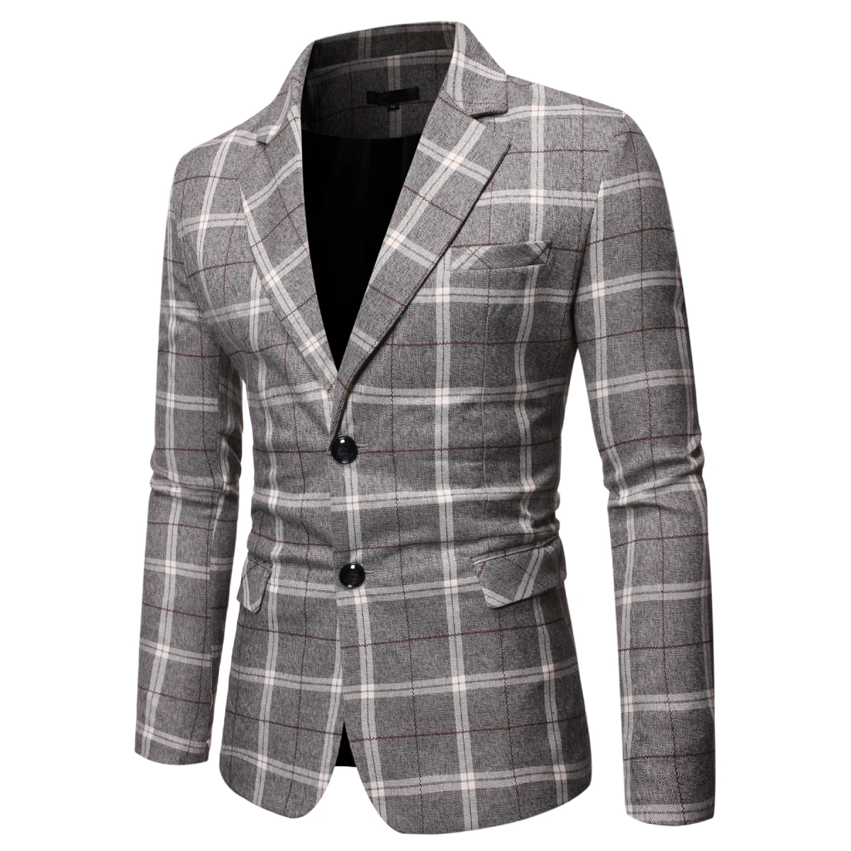 PUIMENTIUA 2019 New Fashion Mens Plaid Casual Blazers Stylish Business Wedding Party Outwear Coat Tops Button Slim Fit Blazer