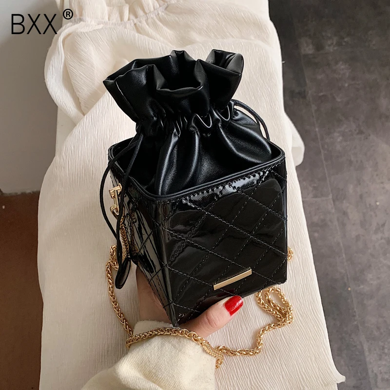 

[BXX] Patent Leather Crossbody Bucket Bags For Women 2020 New Arrival Drawstring Shoulder Messenger Bag Female Handbags HJ964