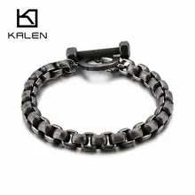 Kalen панк Нержавеющая сталь браслет с прямоуголными звеньями для Для мужчин 22 см в длину матовый BrushedLinking цепочки легко браслет крючок вечерние ювелирные изделия