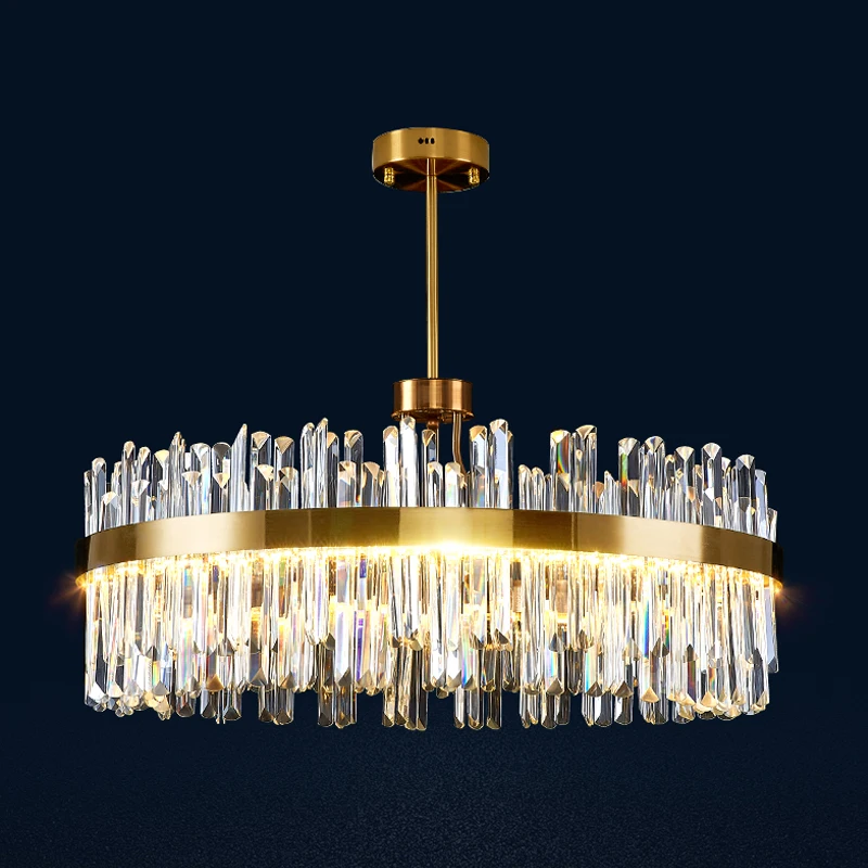 

FSS Modern Crystal Chandelier Golden Round/Rectangular Dining room Light Dimmable Household Living room Bedroom Chandelier