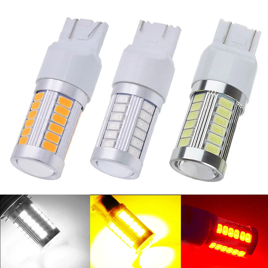 2pcs T20 7440 W21W 7443 W21 5W 5630 Canbus Bulb Light 12V Car Brake Lights Turn Reverse Backup Lamp Light Bulbs White Red Yellow (19)