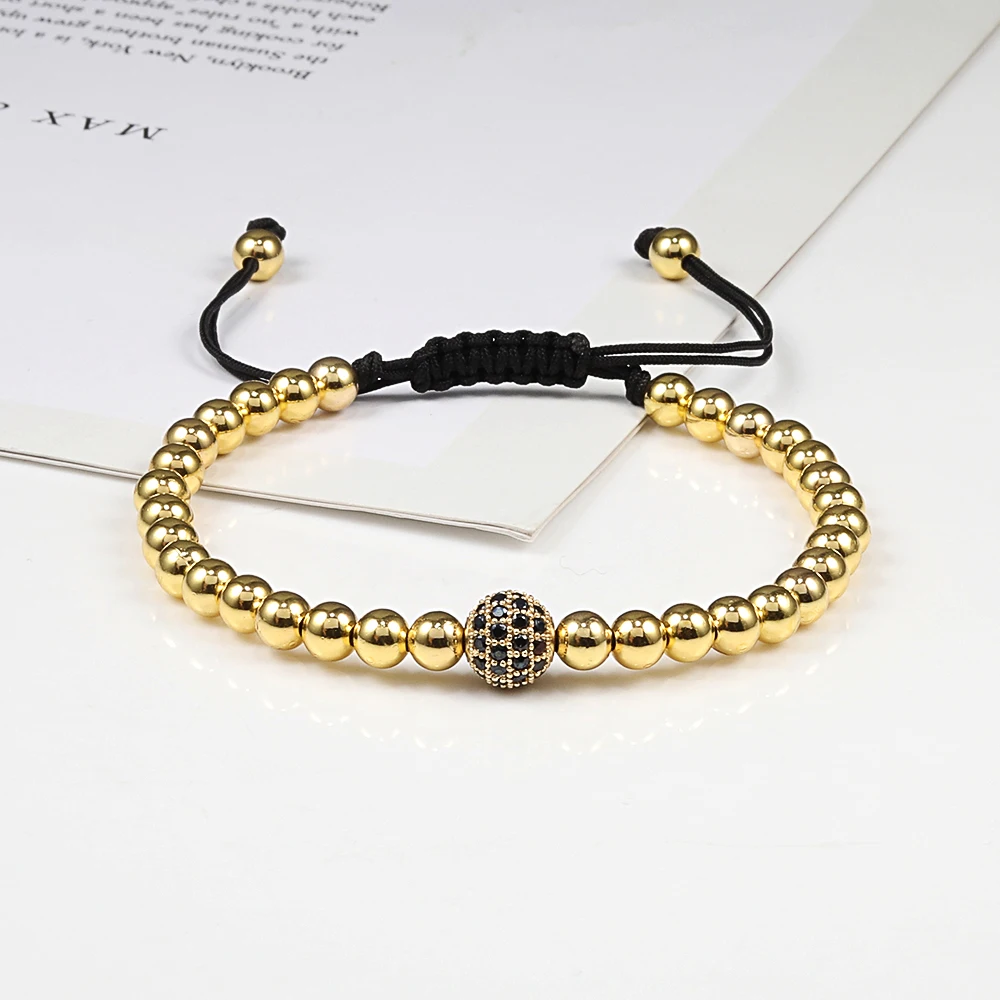 Charms Handmade 5mm Beaded CZ Ball Bracelets Hematite Gun Black Copper Beads Adjustable Men Weave Bracelet Bangles Women Jewelry stone bead bracelet beaded bracelet metal bead bracelet zircon bracelet