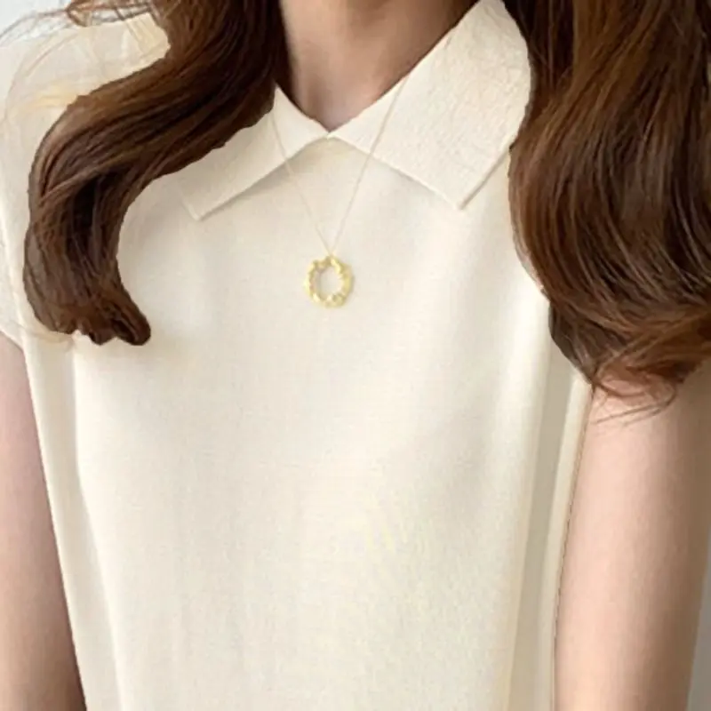 Летнее платье в Корейском стиле женское простое поло с вырезом коротким рукавом