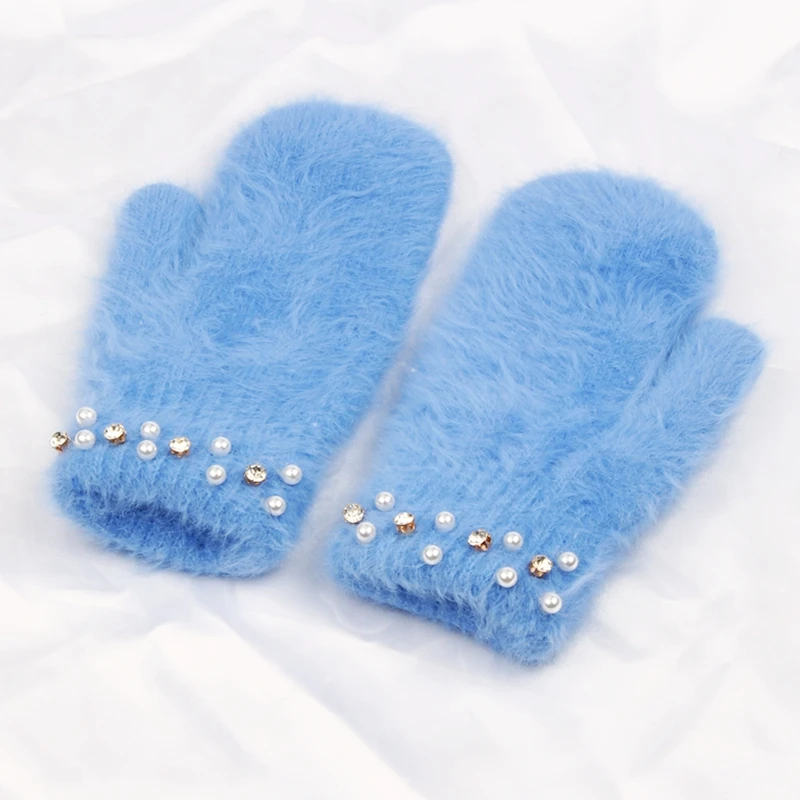 Модные женские зимние перчатки, роскошные перчатки с отделкой из меха кролика, женские перчатки без пальцев, Женские варежки luva
