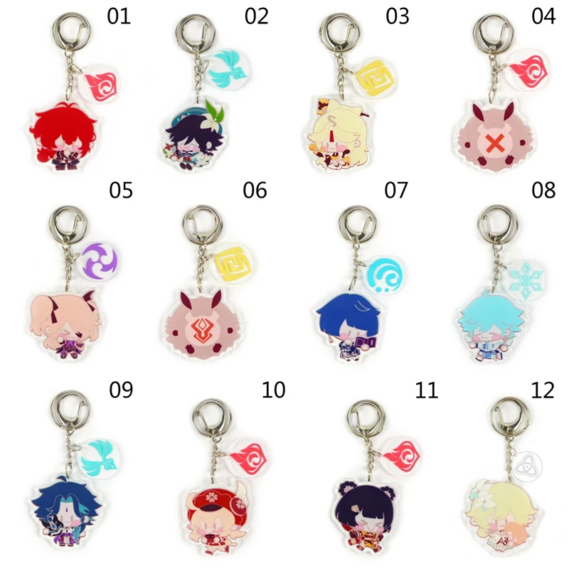 1Pcs Anime Genshin Impact Acrylic Figure Pendants Keychain Accessories Gift Lumine Diluc Ragnvindr Cartoon Keyrings
