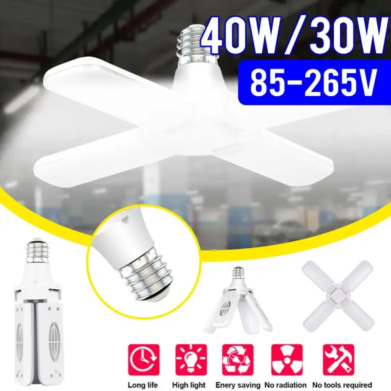 

40/30W LED Garage Light E26 AC85-265V Deformable Ceiling Light Foldable Fan Blade Light For Warehouse Workshop Deformation Lamp