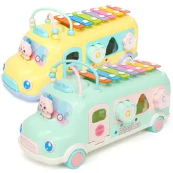 Многофункциональные Ранние развивающие игрушки-машинки для детей, Обучающие музыкальный автобус, пластиковые блоки, круглые бусины