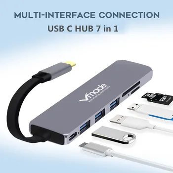 

Vmade Multi-Function 7 in 1 USB C Docking Station USB C HUB To HDMI/SD/TF Card/USB 3.0/PD Port For Huawei Mate P20