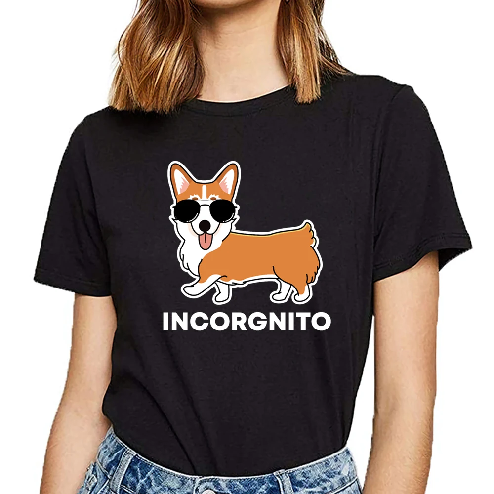 Женская забавная футболка corgi incorgnito dog pun белая женская с забавным изображением