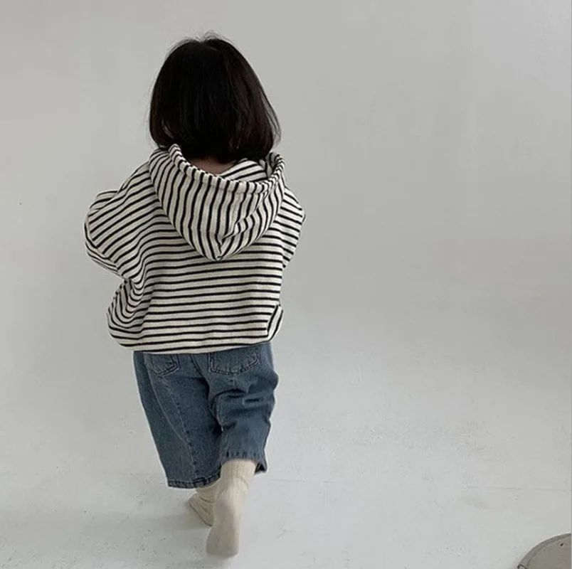 Kids sweatshirt Autumn Baby Striped Hooded Sweatshirt Long Sleeve Kids Hoodie For Boys And Girls Loose Casual Hooded Tops 9M-3T