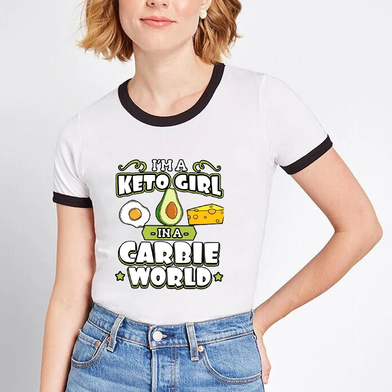 I'm A Keto Girl In A Carbie World Kawaii Cartoon Avocado Short Sleeve T-shirt Women Casual Avocado Cute Graphic Tops Female Tees I'm A Keto Girl In A Carbie World Kawaii Cartoon Avocado Short Sleeve T-shirt Women Casual Avocado Cute Graphic Tops Female Tees
