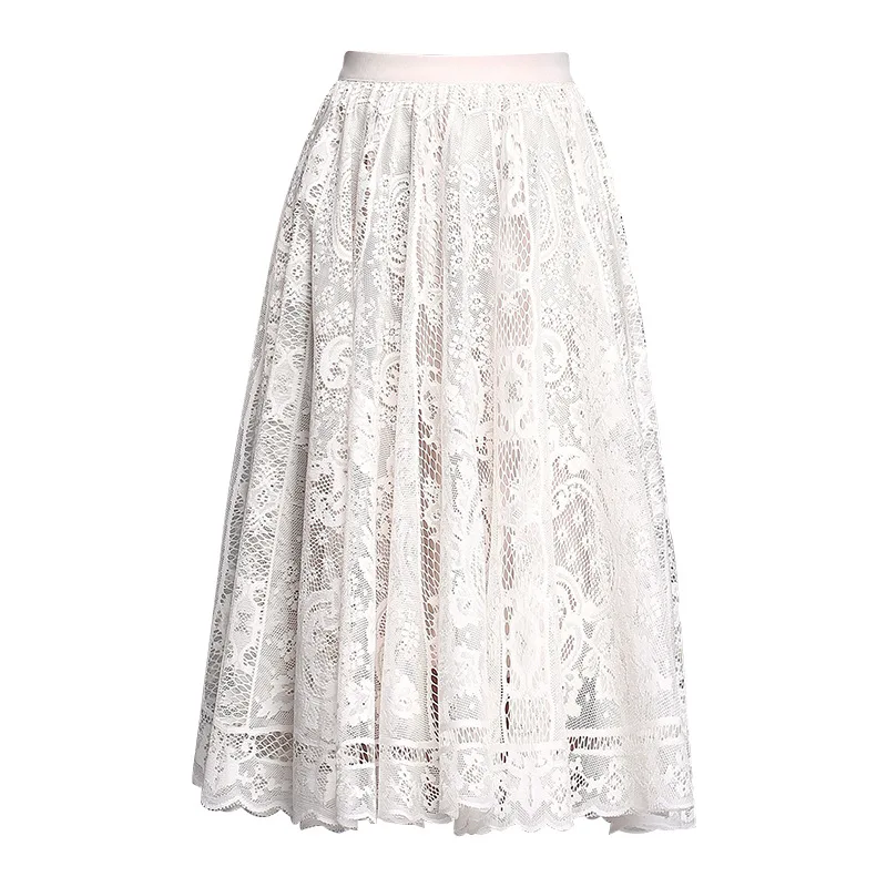 Women's Elastic High Waist Thin Lace Skirt, Hollow Mesh Skirt, Women Skirts, Summer, New, 2023