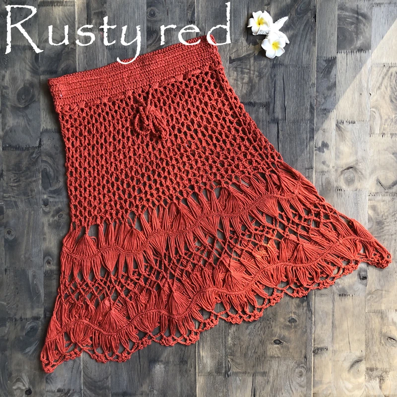 Вязанные крючком бикини Boho Хлопковые вязаные мини юбки женские летние пляжный с завышенной талией выдалбливают мини юбки крутые горячая распродажа