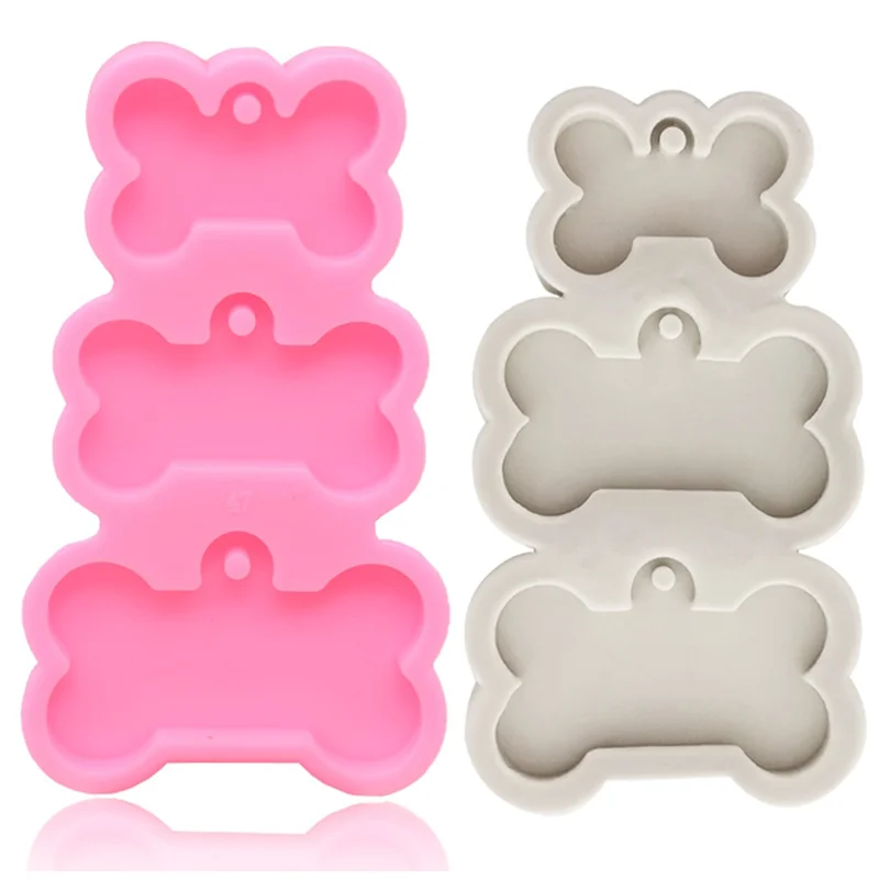 3-Cavities Dog Tag Bone Shaped Keychain Epoxy Resin Mold DIY Crafts Decorations Casting Tools Charm Jewelry Pendants Silicone Mo
