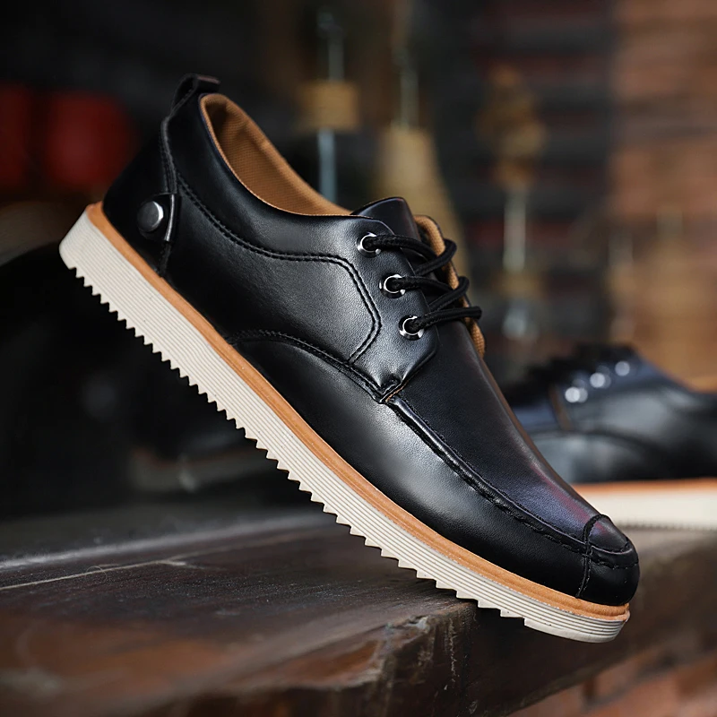 

Mazefeng 2019 Spring Autumn Men Leather Casual Shoes Breathable England Style Men Casual Shoes Solid Vintage Male Shoes Lace-up
