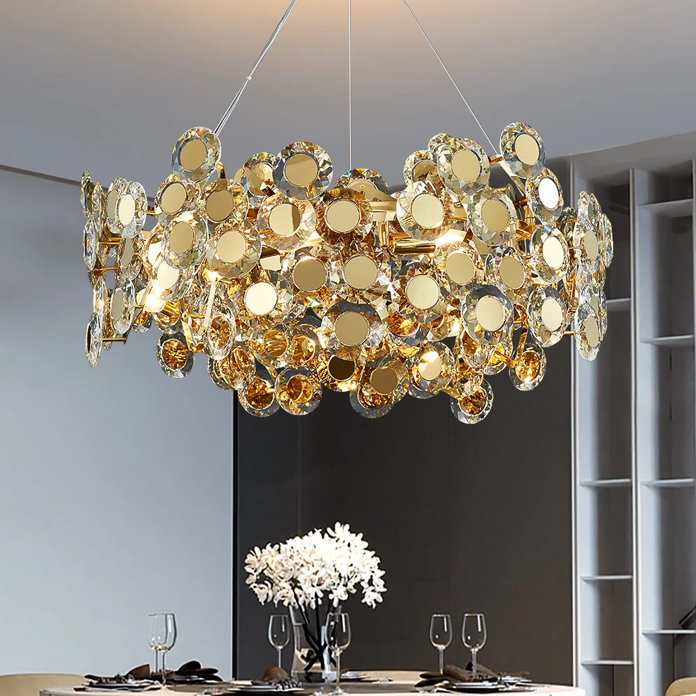 

Luxury LED living room chandelier lighting restaurant rectangular crystal chandelier post modern Nakajima bedroomroundchandelier