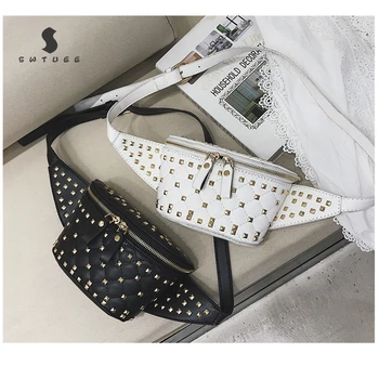 

Women Pu Leather Funny Pack Female Designer Waist Bag Packs New Rivet Pockets Chest Bag Personality Shoulder Diagonal Pouch