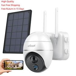 Câmera de proteção de segurança WiFi externa 360 ° PTZ CCTV Vídeo com bateria sem fio Câmera de visão noturna IP com painel solar
