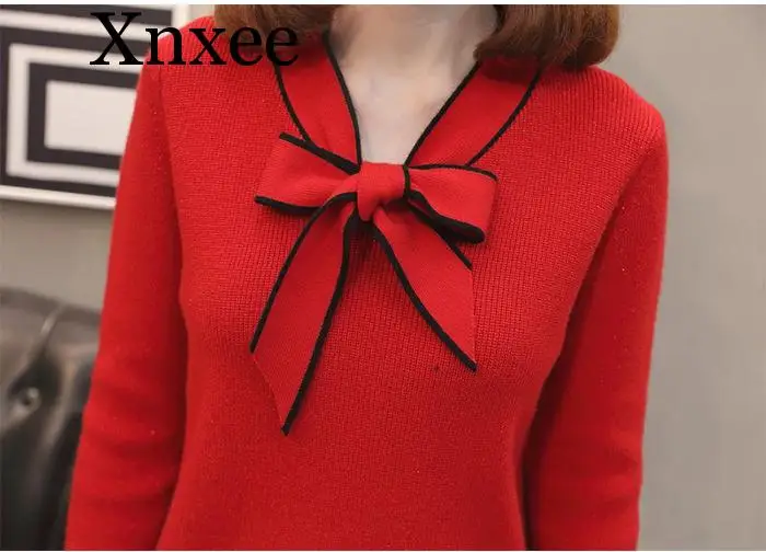 utumn Winter Pullover Sweater Women Long Sleeve Knitted Sweater Female with Bow Yellow Red Jumper Ladies Clothes wool pullovers utumn Winter Pullover Sweater Women Long Sleeve Knitted Sweater Female with Bow Yellow Red Jumper Ladies Clothes wool pullovers