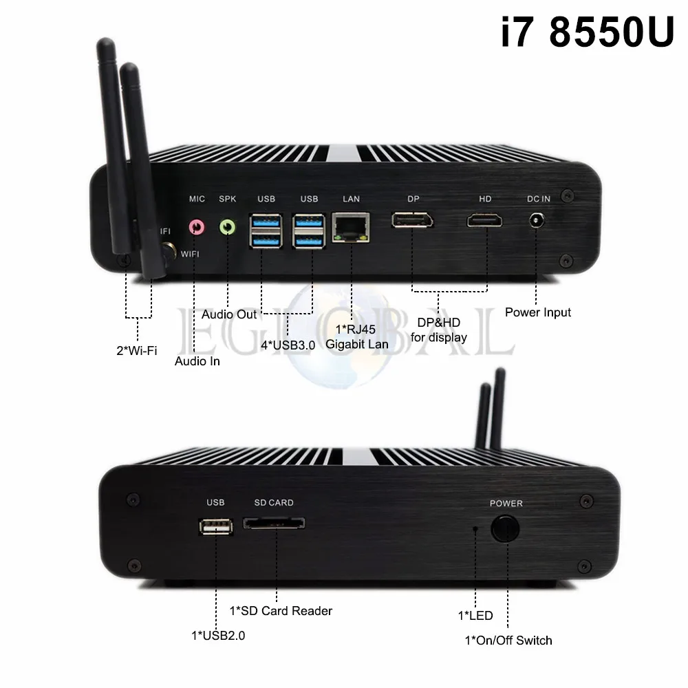  Eglobal V7 Mini PC I7-8550U Win10 Quad Core Intel HD Graphics 620 16GB+128GB/256GB/512GB 2*DDR4 Msa