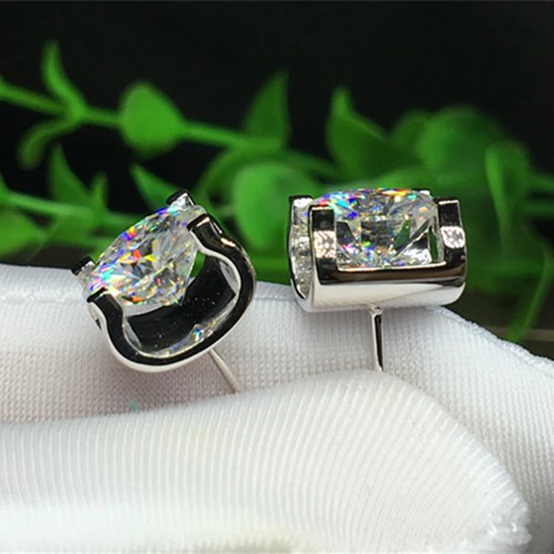 Серьги 14K из белого золота с мусанитом 5 мм/шт. Всего 1ct DF цвет помолвка Свадьба