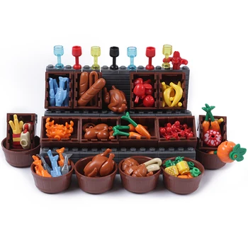 

100g Plastic Food Building Blocks Toy Bricks Fruit chicken vegetables Friends Play house Block for Children Toys Gifts