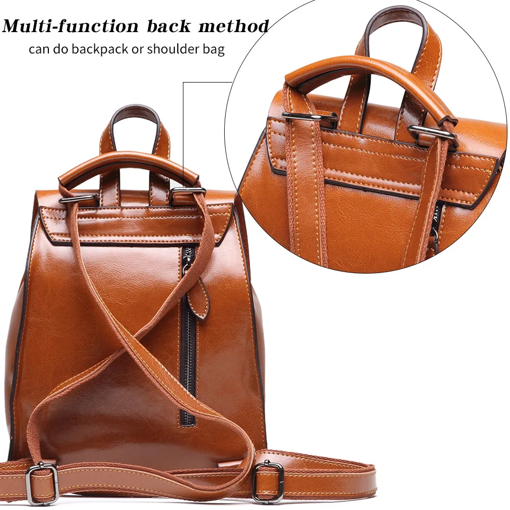Leather women's backpack shoulder bag retro waxed ladies backpack new travel bag mini backpack