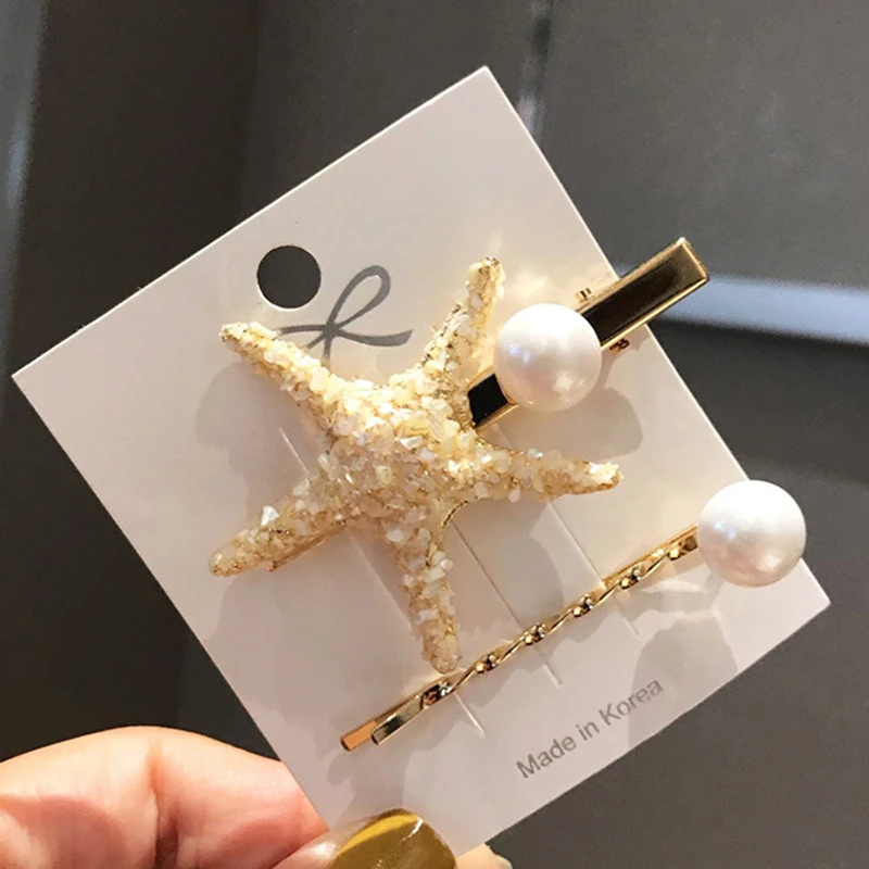 2 шт./компл. Для женщин Starfish жемчуг Заколки для волос заколки для волос заколка для волос с кристаллами летние пляжные заколки для волос