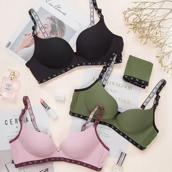 

Letter strap seamless bra, comfortable gathering underwear feminine deep U cup women's bra push up underwear seamless bra
