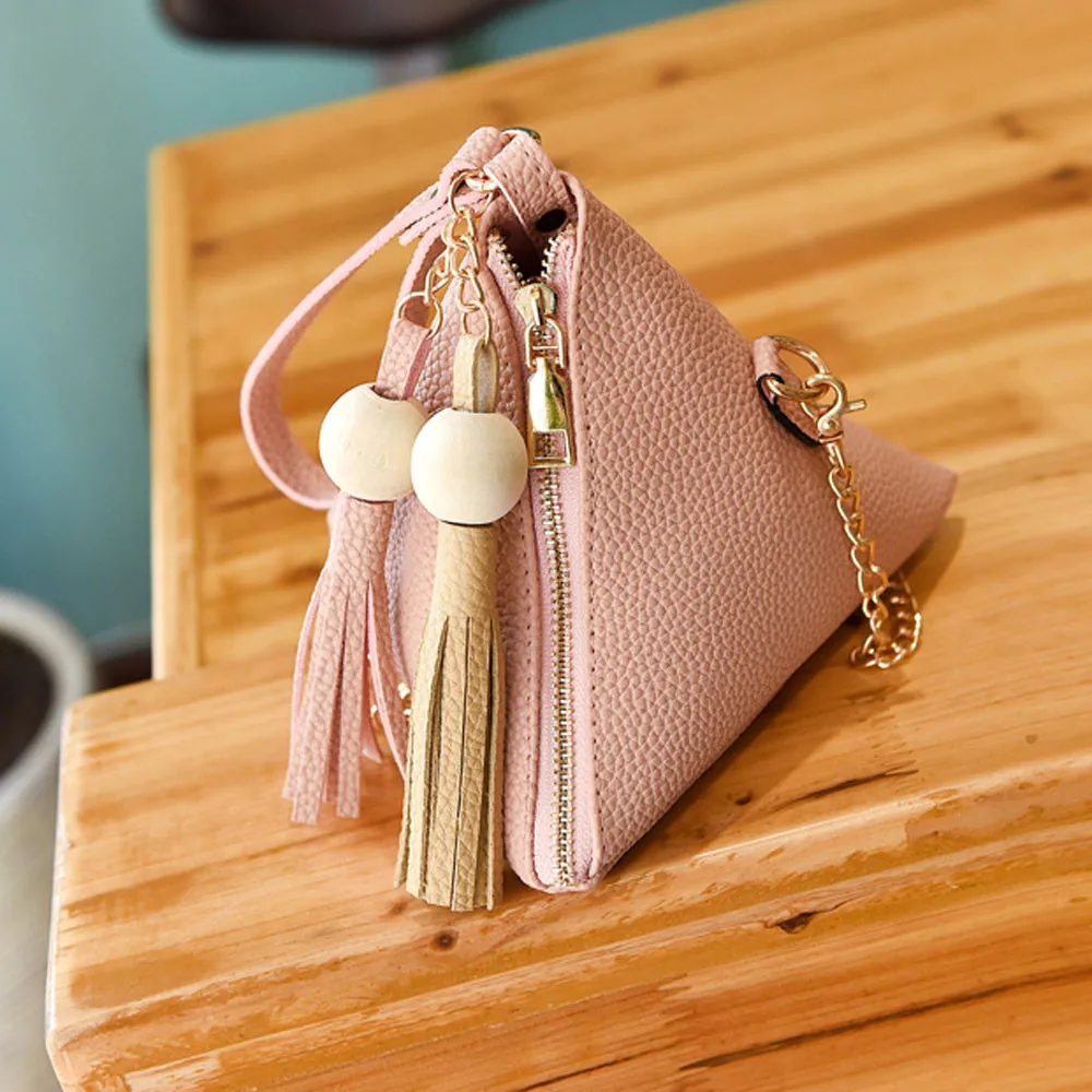 Милая маленькая сумочка из искусственной кожи, Женский кошелек с кисточкой, кошелек для монет, мини-сумочка, кошелек, кошелек porte monnaie femme# T1P - Цвет: Pink