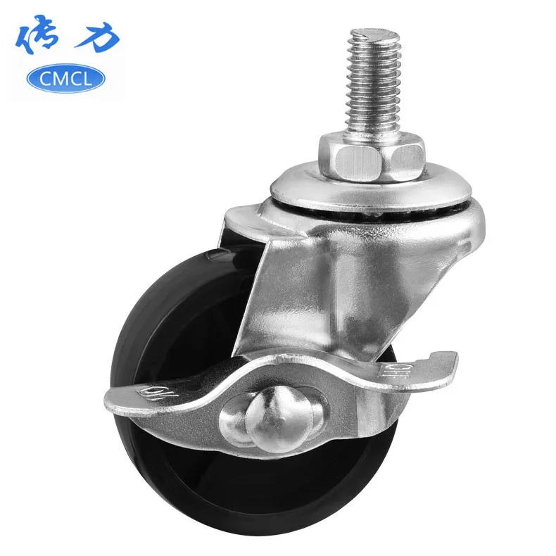 

5 Pcs 1.5-inch Black Pp Screw Caster With Brake M8 Cm Thread Universal Wheel Mobile Furniture